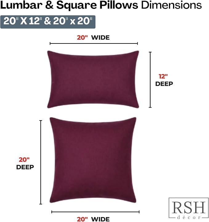 RSH DECOR: Sunbrella Lumbar & Square Pillows Set of 4 | 20" x 12" & 20" x 20" | Water and Fade-Resistant Performance Fabric | Outdoor Throw Pillows for Patio Furniture | Made in USA (Canvas Iris)