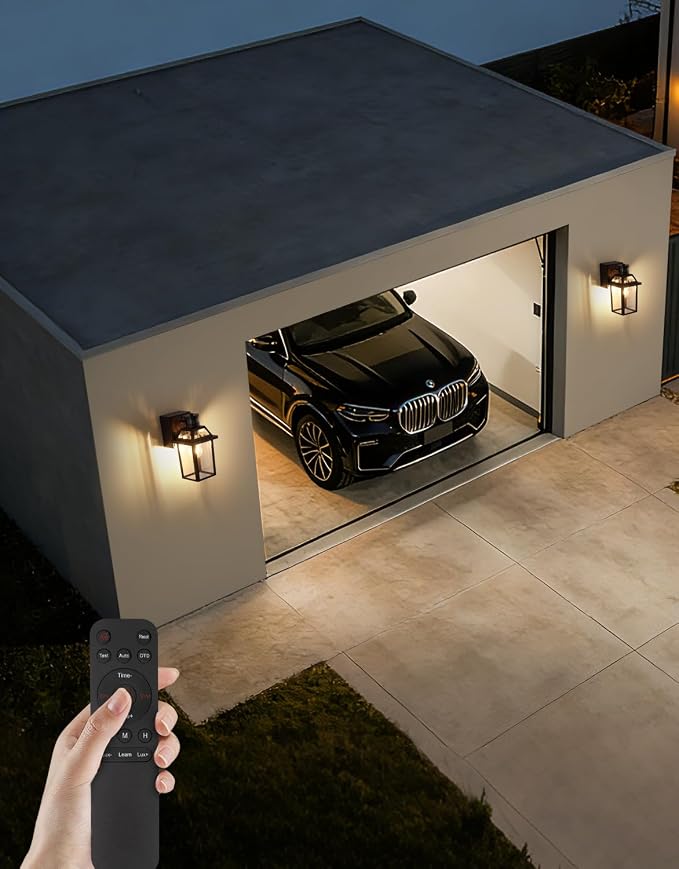 Porch Light with GFCI Outlet and Remote, Motion Sensor, Brown, 1 Pack | Dusk to Dawn Motion Sensor Outdoor Light 4 Lighting Modes Exterior Fixture Outside Lights for Porch Garage House