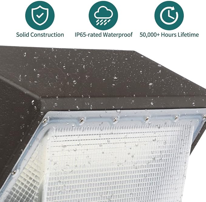 LED Wall Pack with Dusk-to-Dawn Photocell, 60W 7800lm 5000K 100-277V IP65 Waterproof Outdoor Wall Light Fixture, 150-200W HPS/MH Replacement, ETL/cETL Listed (Pack of 3)