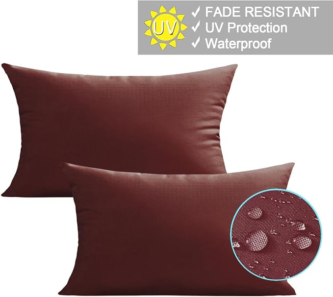 VAKADO 12x20 Lumbar Outdoor Waterproof WineRed Throw Pillow Covers Set of 2Decorative Tender Green Outside Patio Furniture Cushion Cases Decor for Garden Bench Porch Couch Tent Sunbrella