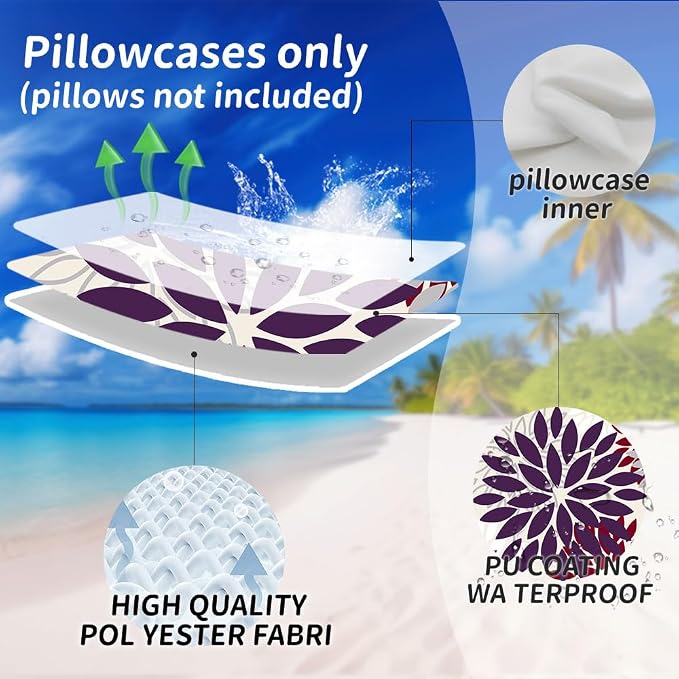 DFXSZ Outdoor Waterproof Pillow Covers 20x20 Set of 2 Purple WineRed Flower | Spring Summer Waterproof Flower Throw Pillowcases（No Inserts）Decor for Valentines Patio Funiture Garden Polyester Covers