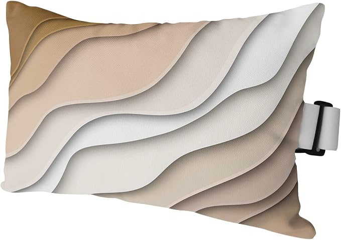 Geometric Ombre Lounge Pillows Outdoor, Aesthetic Beige Brown White Gradient Abstract Head Pillows, Modern Waterproof Patio Furniture Lumbar Pillows with Adjustable Elastic Strap for Recliner Beach
