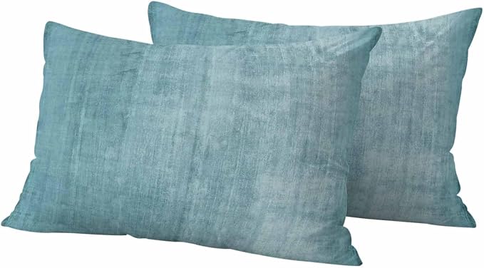 Vandarllin Outdoor Throw Pillows Covers 20x12 inch Set of 2 Waterproof Turquoise Linen Decorative Zippered Cushion Covers for Patio Furniture, Solid Color Texture Lumbar Pillowcases