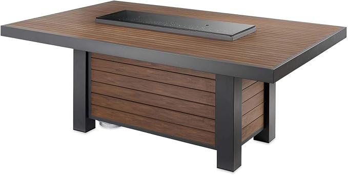 Outdoor GreatRoom Co Propane Fire Pit Dining Table - Kenwood Gas Fire Pits for Outside Patio - 80 Inch Composite Decking Large Dining Height Firepit Fire Table with Glass Tabletop Cover, 80,000 BTU