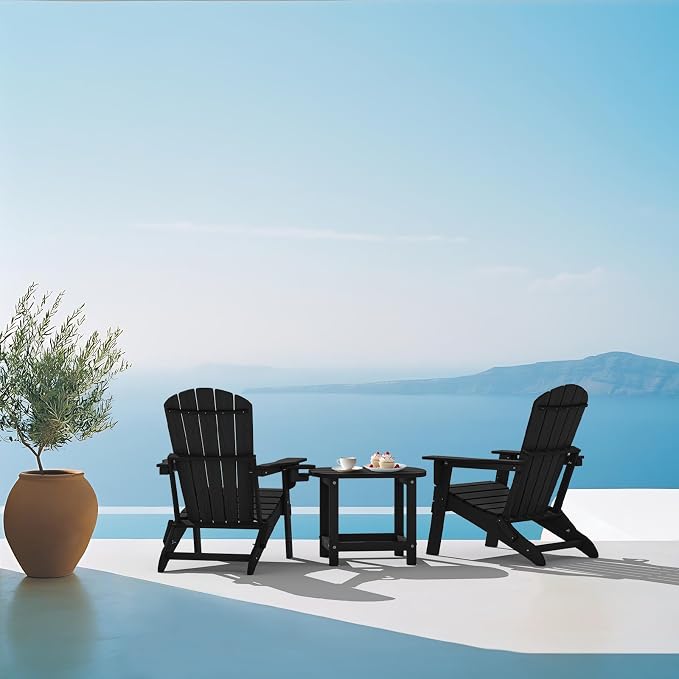 Plawdlik Hdpe Outdoor Adirondack Side Table, Wooden Textured, Set for Patio, Garden, Porch, Pool Composite Patio, Backyard, Bathroom and Indoor, Maintenance & Weather Resistant(Black)