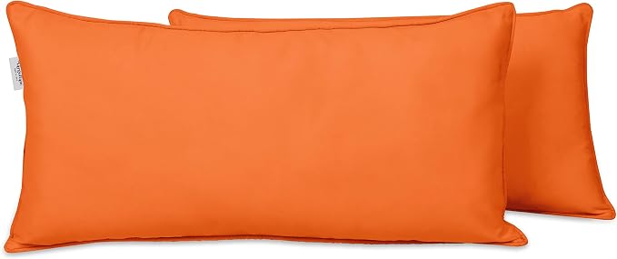 Indoor/Outdoor Polyester Fabric Lumbar Pillow Cover, All-Weather Waterproof Rectangular Cushion Case for Patio Furniture, 12 x 20 Set of 2 -Coral Orange