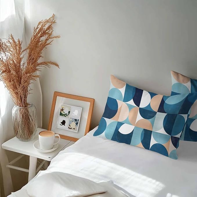 Vandarllin Outdoor Throw Pillows Covers 20x12 inch Set of 2 Waterproof Mid Century Geometric Decorative Zippered Cushion Covers for Patio Furniture, Abstract Modern Blue Lumbar Pillowcases