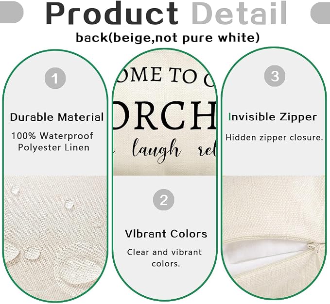 RABUSOFA Welcome to Our Porch Decor Outdoor Pillow Covers Waterproof,12x20 Set of 2 Cream Stay Awhile Relax Lumbar Cushion Case Decorations for Patio Couch (Cream)