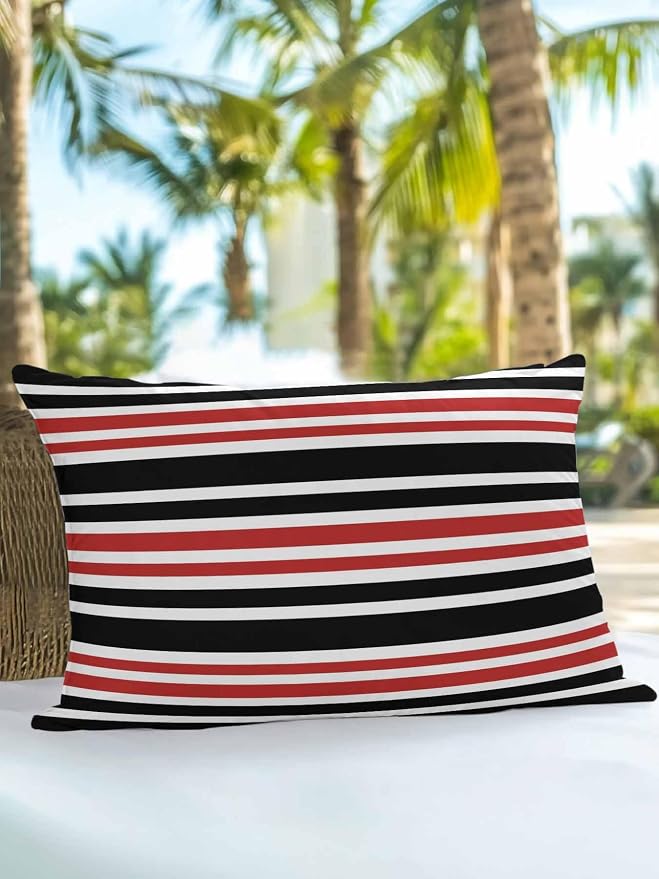 Outdoor Waterproof Throw Pillows Black Red Contrast Monochromatic Tones Patio Pillows,Decorative Pillow Covers with Insert,Pillow Cushion Case for Garden Couch Sofa Geometric Line