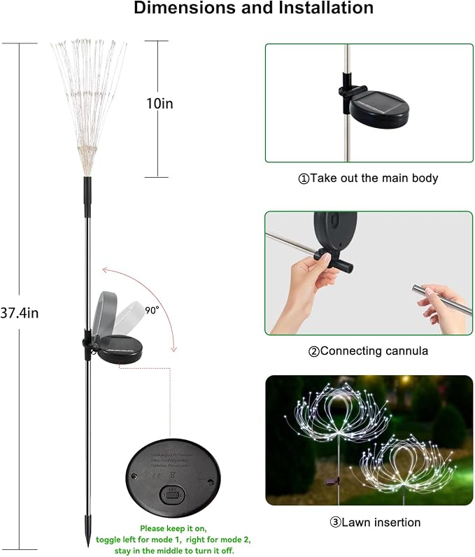 Slyuexu Solar Garden Lights Outdoor Waterproof, 2 Pack 120 LED Solar Firework Lights Decorative Garden Décor Outside for Flowerbed Pathway Party Christmas Decoration, White