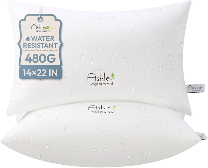 Ashler Outdoor Waterproof Pillow Inserts - 14 x 22 Pillow Inserts Set of 2, Water Resistant Patio Furniture Pillows Decorative for Garden, Hypoallergenic Lumbar Pillow for Sofa Couch