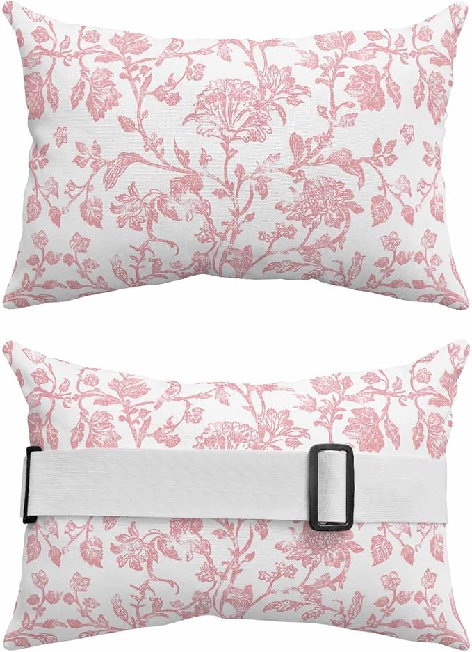 Pack of 4 Outdoor Lumbar Pillow Covers 12x20 Inch, Coral Red Flower Waterproof Throw Pillow Covers Set, Vintage Farmhouse Boho Leaf Spring Indoor&Outdoor Decorative Cushion Cases for Patio Porch Beach