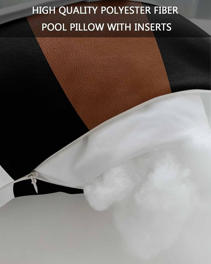 Pack of 2 Outdoor Pillows with Inserts, Boho Modern Vintage Farmhouse Black Brown Stripes Waterproof Fluffy Lumbar Cushion Covers, Patio Furniture Pillows for Balcony Garden Decor (12"x20")