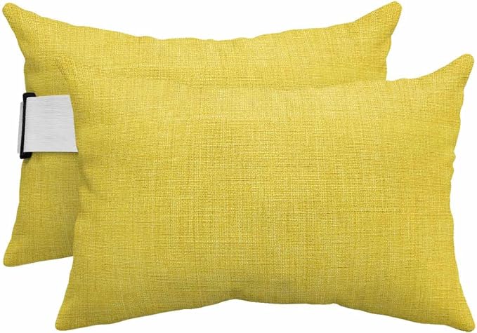 Pack of 2 Outdoor Lumbar Pillow Covers 12x20 Inch, Yellow Burlap Texture Waterproof Throw Pillow Covers Set, Farmhouse Vintage Yellow Indoor&Outdoor Decorative Cushion Cases for Patio Porch Beach