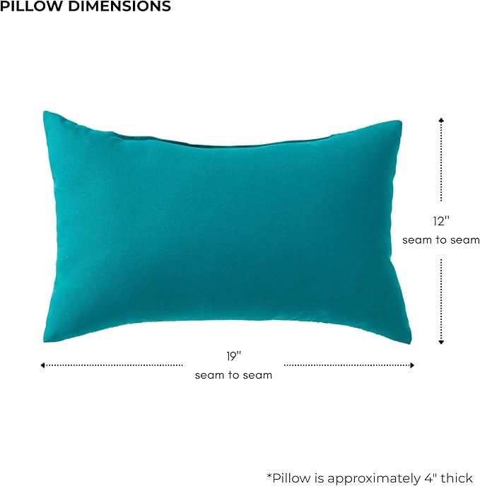 Set of 2 Outdoor Throw Pillows 19 x 12 Inch – Reversible Rectangle Patio Accent Pillows – Weather-Resistant Polyester Fabric – Eco-Friendly Recycled Polyfiber Fill – Peacock