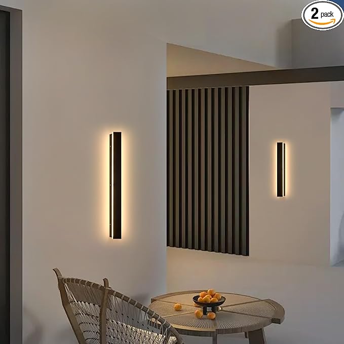 2PC 31.5inch Modern Outdoor Wall Lights, IP65 Waterproof Long Exterior Light Fixtures Wall Mount, LED Linear Outdoor Wall Sconce Lights, 3000K Outside Garage Lights for House Patio