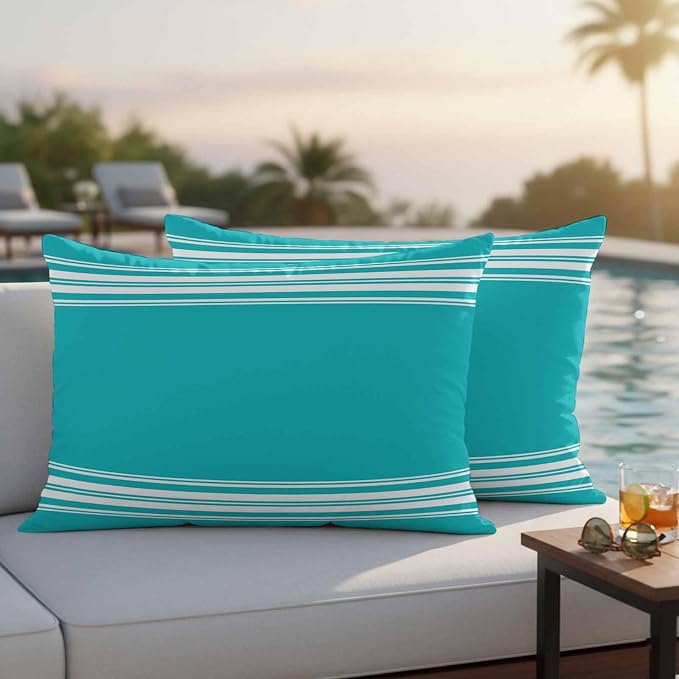 Outdoor Pillow Covers 12x20 Set of 2 Blue Stripe Outdoor Pillows Waterproof Throw Pillow Covers French Stripe Farmhouse Style Pillowcases Decorative Case for Patio Cushion