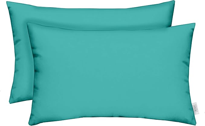RSH DECOR: Sunbrella Lumbar Throw Pillows Set of 2 | 20" x 12" | Water and Fade-Resistant Performance Fabric | Outdoor Pillow Covers with Down-Alternative Inserts | Canvas Aruba-Made in USA