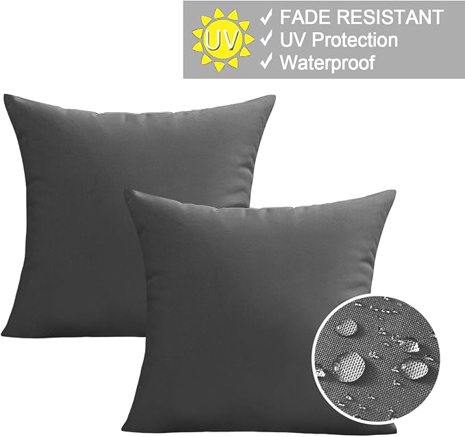 VAKADO Outdoor Waterproof Throw Pillow Covers 20X20 Set of 2 Decorative Darkgrey Patio Furniture Cushion Cases Outside Decor for Couch Garden Bench Porch