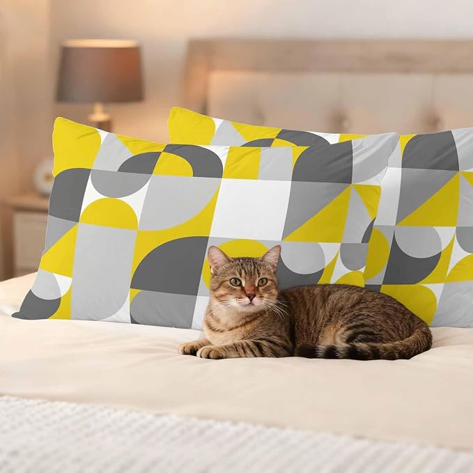 Mid Century Outdoor Waterproof Throw Pillow Covers Set of 2, 20"x12", Yellow Grey Abstract Retro Geometric Modern Decorative Pillow Covers Outside Cushion Case for Patio Porch Garden