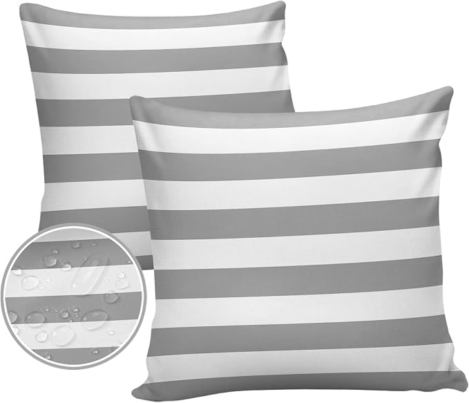 Outdoor Pillows 26x26 Waterproof Outdoor Pillow Covers Gray White Stripes Polyester Throw Pillow Covers Garden Cushion Decorative Case for Patio Couch Decoration Set of 2 Geometric