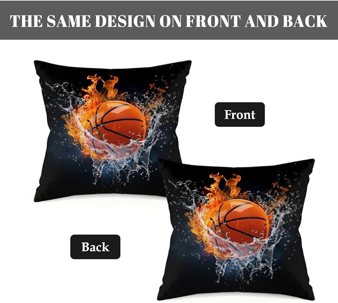 20x20 Inch Outdoor Pillow Covers Set of 2 Waterproof Throw Pillow Covers Decorative Couch Cushion Covers Basketball in Fire Square Pillowcases Protectors for Patio Garden Sofa