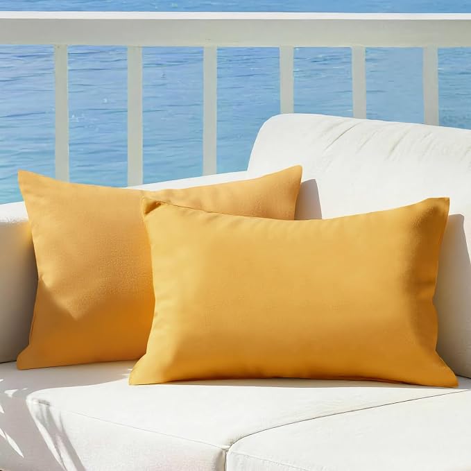 Outdoor Pillow Covers Waterproof Cushion Covers Patio Pillows Case 2 Pack | 20x12inch, Solid, Seamless, Hidden Zipper,Pecet for Porch Decoration,Patio Furniture,Outdoor Couch, Balcony,Garden Bench
