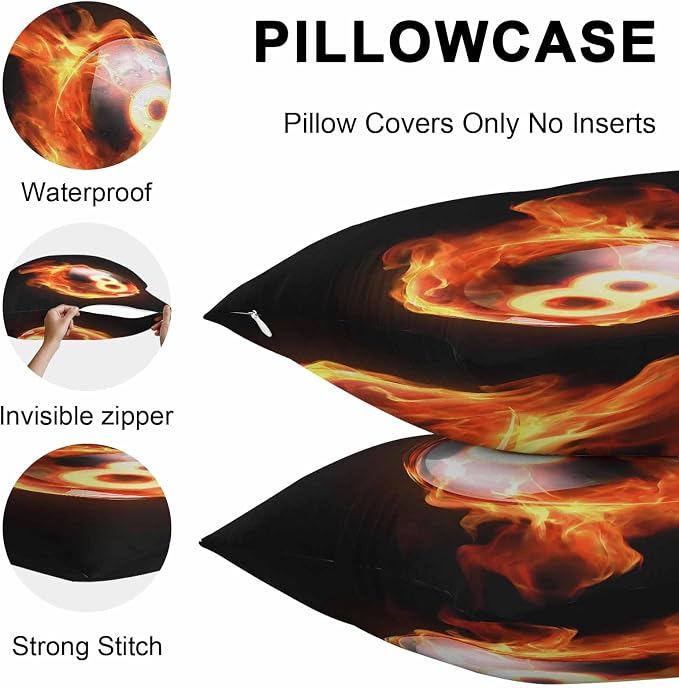 Billiards Outdoor Pillow Covers 16x16 Inch Throw Pillow Covers Set of 2 Waterproof Decorative Pillow Cases Modern Buruning Flame Sport Black Background Cushion Covers for Patio Furniture Garden Couch