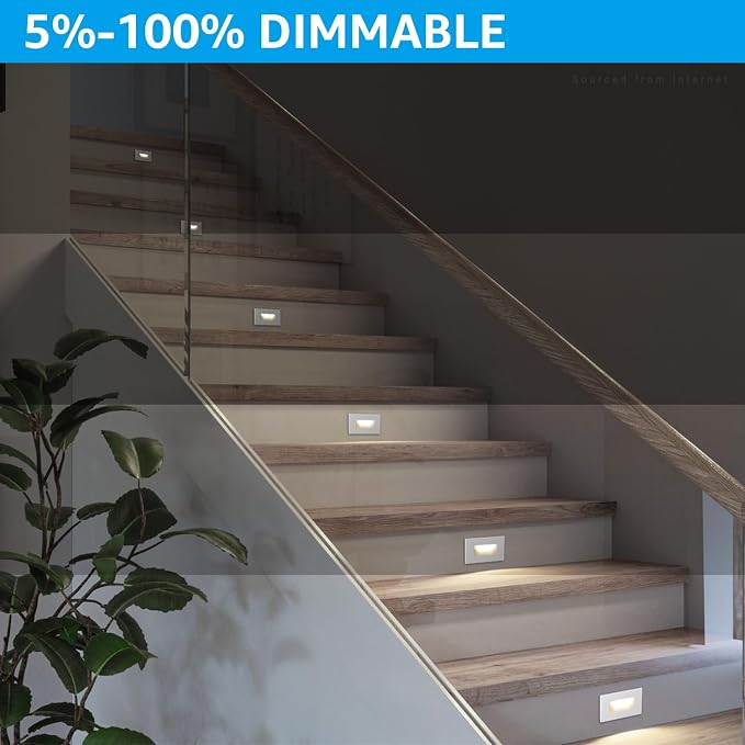LEONLITE 12-Pack 5CCT 120V LED Step Lights, Horizontal, White | 150LM, 5%-100% Dimmable, CRI90, ETL, Indoor Outdoor Stair Lights, Wet Location, 2700K/3000K/3500K/4000K/5000K, Aluminum