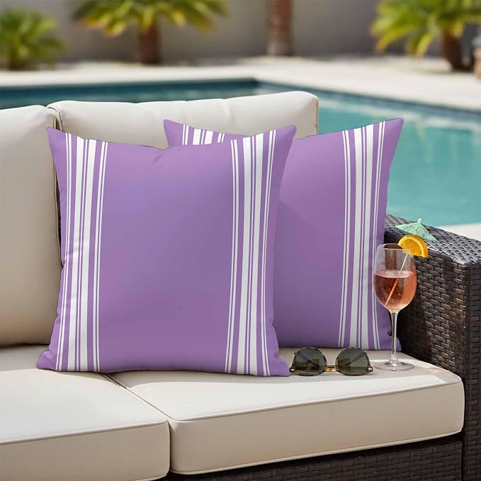 Outdoor Pillow Covers 16x16 Set of 2 Purple Stripes Outdoor Pillows Waterproof Throw Pillow Covers French Stripe Farmhouse Style Pillowcases Decorative Case for Patio Cushion