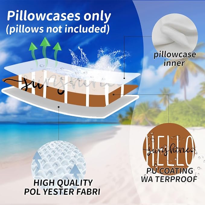 DFXSZ Rust Outdoor Waterproof Pillow Covers 18x18 Set of 2 | Hello Sunshine Decor Summer Fall Polyester Pillow Covers(NO INSERTS)| Decor for Patio Funiture Garden Sofa Couch