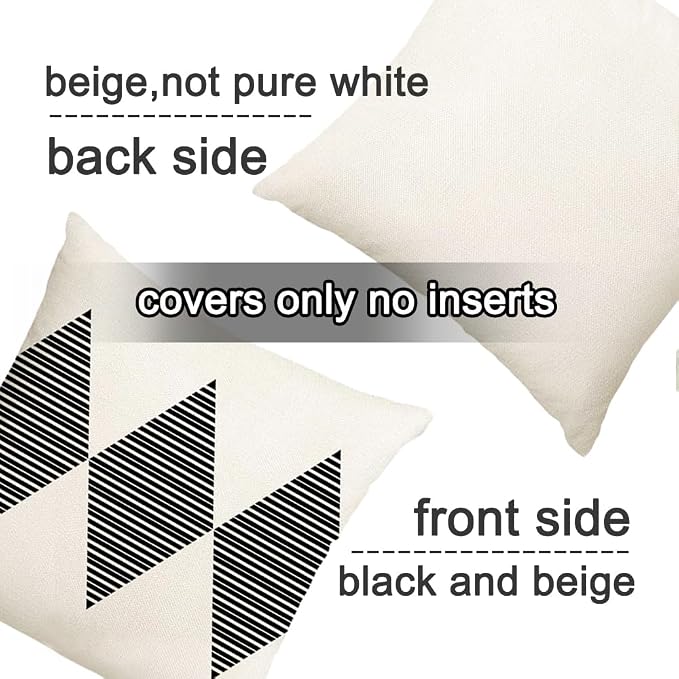 Outdoor Pillows Covers 16x16 Waterproof,Black and Beige Set of 4(No Insert) | for Covered Patio Furniture Couch Sunbrella,No Insert Just Covers,Durable Polyester,Fit 16x16 inch Inserts or Smaller,Boho