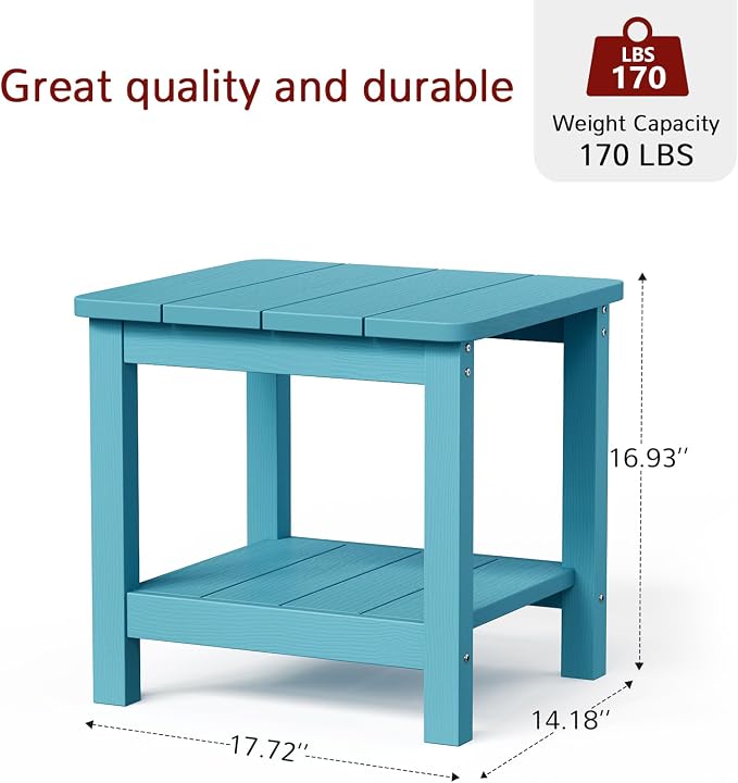 Stoog Rectangular Outdoor Side Table, All-Weather Turquoise End Table for Patio, Never Fade or Rot, Perfect for Pool, Backyard & Garden