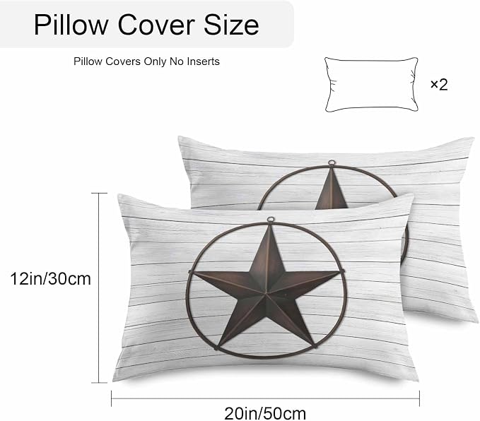 Outdoor Waterproof Pillow Covers for Patio Furniture Western Texas Barn Stars Decorative Throw Pillow Cover Rustic Wooden Pillowcases Set of 2 Cushion Case for Sofa Couch Chair Home Decor 20 x 12 Inch