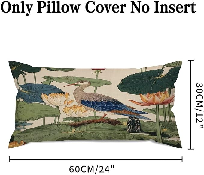 Zipped Pillow Cases for Home Decor Chinese Pond Bird Throw Pillow Cover Set of 2 Farmhouse Cushion Cover Cases for Living Room Club Home Decor 12x24in
