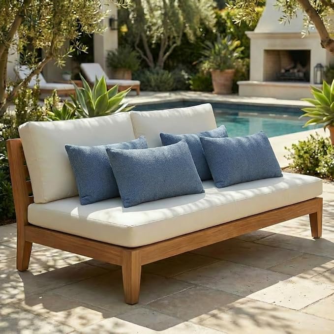 RSH DECOR: Sunbrella Lumbar Throw Pillows Set of 4 | 20" x 12" | Water and Fade-Resistant Performance Fabric | Outdoor Pillow Covers with Down-Alternative Inserts | Made in USA (Sparkle Denim)