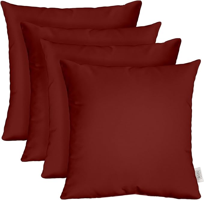 RSH DECOR: Sunbrella Square Throw Pillows Set of 4 | 20" x 20" | Water and Fade-Resistant Performance Fabric | Outdoor Pillow Covers with Down-Alternative Inserts | Made in USA (Canvas Burgundy)