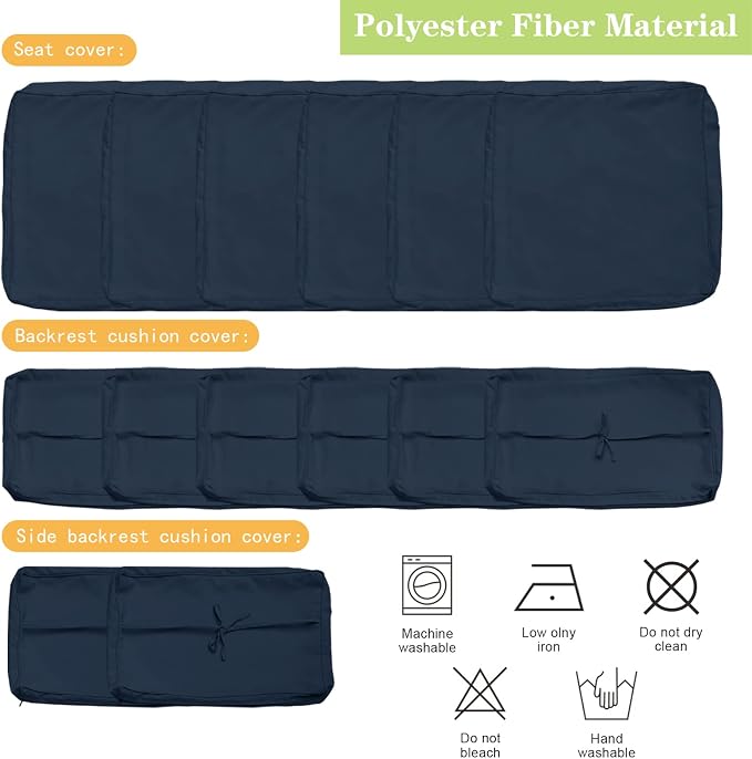 14 Piece Outdoor Patio Cushion Covers, Dark Blue | Replacement, Cushion Slipcovers, Water-Resistant, With Zipper