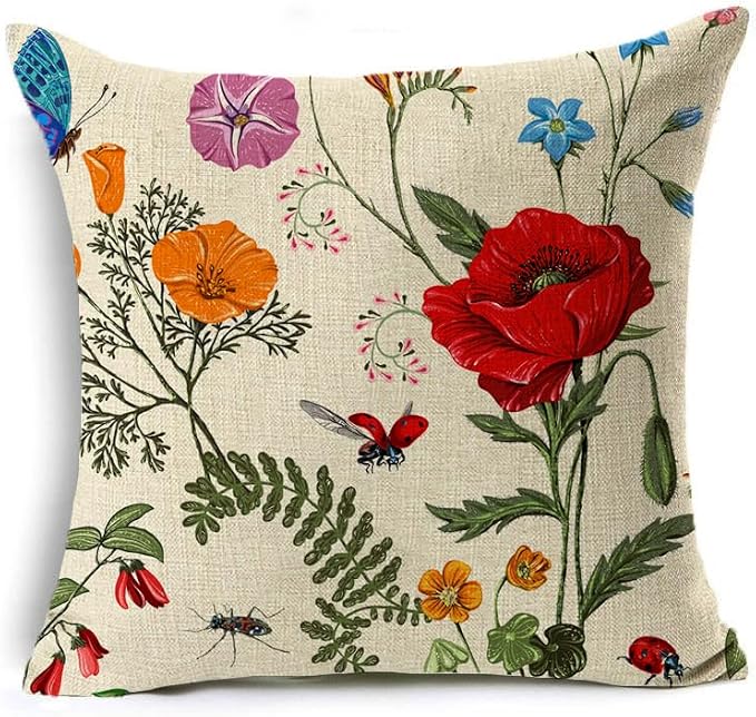 Outdoor Pillows Waterproof Spring Summer Pillow Covers 18x18 Inch Set of 4 Floral Farmhouse Throw Pillows Decorative Cushion Cases for Outdoor Couch Sofa Patio Furniture Home Decoration