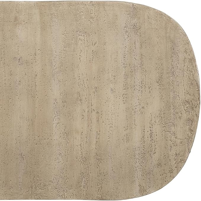 36" Faux Stone Coffee Table for Living Room Oval Coffee Table for Indoor or Outdoor, Modern Travertine Concrete Pattern Center Tables Side Tables, Magnesium Oxide, No Assembly,Cream