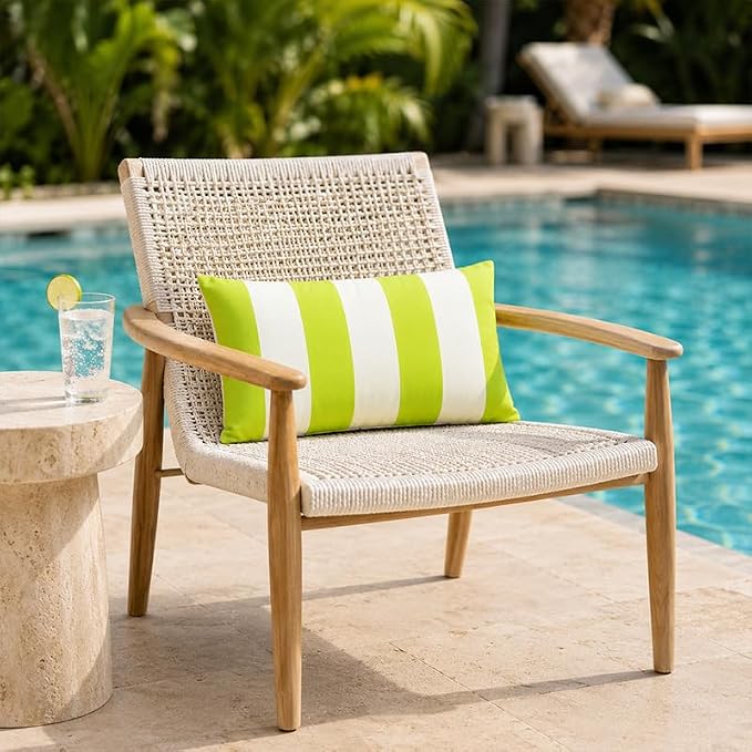 Pack of 2 Outdoor Waterproof Striped Pillow Covers Decorative Throw Covers | 12x20,Green Yellow Garden Cushion Covers, Farmhouse Pillowcases for Couch Sofa Patio Tent Balcony