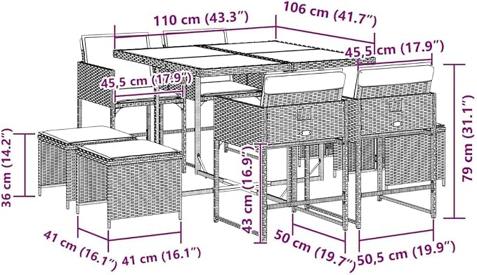9 Piece Garden Dining Set with Black Poly Rattan and Acacia Wood, Seats 8, Cream White Cushions, Foldable Chairs for Patio Backyard