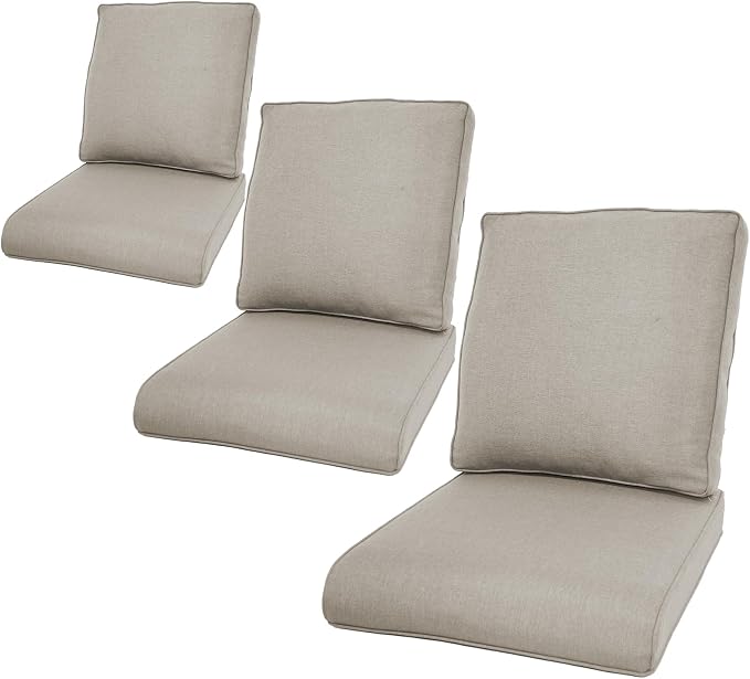 Luxury 22*24*4in Outdoor Patio Cushions, 3 Pieces Beige Outdoor Cushion | Water-Resistant, Reversible, Removable Cover, Stain-Resistant, for Patio Chairs Sofa Couch Loveseat
