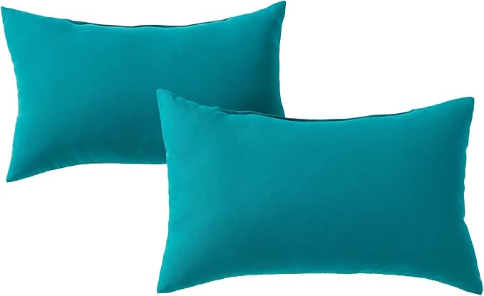 Set of 2 Outdoor Throw Pillows 19 x 12 Inch – Reversible Rectangle Patio Accent Pillows – Weather-Resistant Polyester Fabric – Eco-Friendly Recycled Polyfiber Fill – Peacock