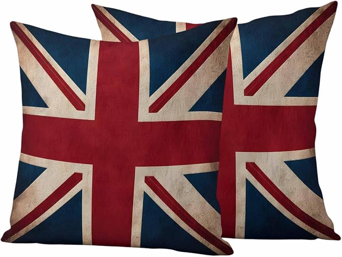 4th of July Outdoor Throw Pillows Covers 18x18 inch Set of 2 Waterproof British Flag Decorative Zippered Cushion Covers for Patio Furniture, Vintage National Flag Independence Day Lumbar Pillowcases
