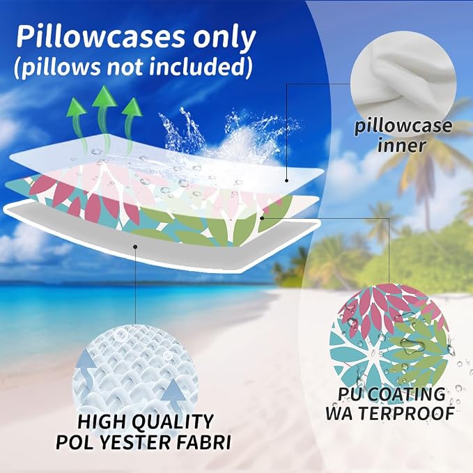 DFXSZ Pack of 2 Outdoor Waterproof Throw Pillow Covers 18x18 Pink Blue | Polyester Colorful Spring Summer Floral Decorative Cushion Cases(NO INSERT),For Couch Patio Funiture Garden Home Decor