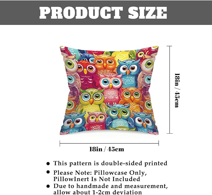 18x18 Inch Outdoor Pillow Covers Set of 2 Waterproof Throw Pillow Covers Decorative Couch Cushion Covers Colorful Cute Owl Square Pillowcases Protectors for Patio Garden Sofa