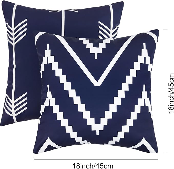 Adabana Patio Pillows Pack of 2 Geometric Outdoor Waterproof, 18"x18" | Outdoor Cushion Covers Decor for Home Patio Garden Porch Furniture