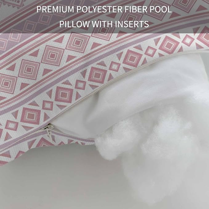 Outdoor Lumbar Pillow Set of 1, Pink Boho Striped Waterproof Beach Headrest Pillow with Inserts, Southwestern Ethnic Tribe Vintage Recliner Throw Pillows for Patio Furniture, 12 x 20