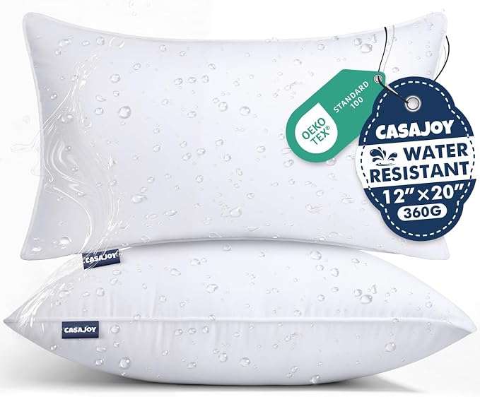 Outdoor Pillows 12x20 Set of 2 Water Resistant Lumbar Pillow Insert | Waterproof Throw Pillows, Convenient Zipper Design, Fluffy & Supportive, Decorative Pillow for Patio Porch & Couch
